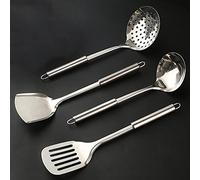 ZHCHAO Juego de herramientas de cocina de acero inoxidable, espátula, mango resistente al calor, cuchara de sopa, antiadherente, pala de cocina especial