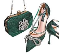 ZHCHAO Zapatos de Fiesta Conjunto Completo de Zapatos y Bolso de Mujer Verde Diamante(42 EU)