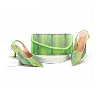 ZHCHAO Zapatos de Mujer Verdes Sandalias Stiletto Puntiagudas Bolso de Strass Color con Outfit(37)