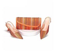 ZHCHAO Zapatos mujer naranja sandalias stiletto puntiagudas full color bolso strass con outfit(38 EU)