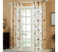 ZHCHL 1 Piezas - Visillos Beige Dormitorio, Mariposa Ventana Bordada, con Ojales Cortina Transparente Ventana, para Sala Cuarto Comedor Salon Cocina HabitacióN