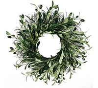 ZHDOKa Corona de Olivo Artificial de 19.7 Pulgadas, Verde Primavera Verano, Puerta Delantera, Hojas de Olivo Sintéticas con Frutas, Corona Floral Falsa, Corona de Bienvenida de Primavera para(Verde)