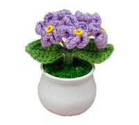 ZHDOKa Ganchillo Hecho a Mano No Me Olvides Flor en Maceta con Jarrón de Plástico, Ramo de Flores Artificiales Falsas de Punto No Me Olvides Flor Bonsái para el Hogar, Cocina, Boda, Fiesta,(Azul)