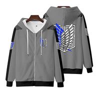 zhedu Aot para Hombre Sudaderas con Capucha Anime Harajuku, Moda con Cremallera, Manga Larga, Shingeki No Kyojin, Ropa De Calle Unisex (M,Color 3)