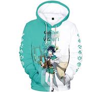 zhedu Game Genshin Impact Character Sudaderas con Capucha Venti/Hutao/Zhongli/Xiao/Ganyu/kazuha/Neutral Contrast Print Pullover Sweatshirt Fashion Streetwear Top(2xs-4xl) (XL,Venti)