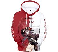 zhedu Game Genshin Impact Character Sudaderas con Capucha Venti/Hutao/Zhongli/Xiao/Ganyu/kazuha/Neutral Contrast Print Pullover Sweatshirt Fashion Streetwear Top(2xs-4xl) (L,Hutao)