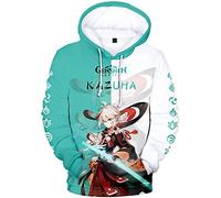 zhedu Game Genshin Impact Character Sudaderas con Capucha Venti/Hutao/Zhongli/Xiao/Ganyu/kazuha/Neutral Contrast Print Pullover Sweatshirt Fashion Streetwear Top(2xs-4xl) (XS,Kazuha)