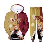 zhedu Unisex Anime Kamado Nezuko Sudadera con Capucha Set 2 Piezas Sudadera + Pantalones Hombres Mujeres Traje De Cosplay (XL,Rengoku Kyoujuro)