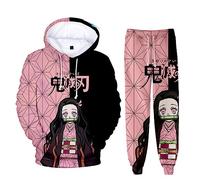 zhedu Unisex Anime Kamado Nezuko Sudadera con Capucha Set 2 Piezas Sudadera + Pantalones Hombres Mujeres Traje De Cosplay (XL,Kamado Nezuko)