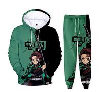 zhedu Unisex Anime Kamado Nezuko Sudadera con Capucha Set 2 Piezas Sudadera + Pantalones Hombres Mujeres Traje De Cosplay (L,Kamado Tanjirou)