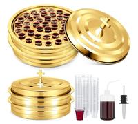 Zhehao 2 juegos de bandejas de comunión para iglesias con tapa, rellenos de tazas de comunión y 100 vasos desechables de comunión (dorado)