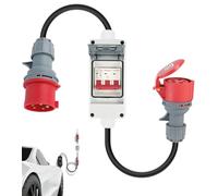 ZHEHNSA Adaptador CEE 32 A a 16 A con disyuntor, Adaptador-CEE de Acoplamiento de Alta Corriente de 5 Pines 400 V Cobre Puro Cable， Toma IP 44, para Caravana, Autocaravana，Sitios de construcción