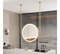 ZHENCHAO Espejo de baño de Techo, Redondo, con luz LED y Marco de Metal Dorado, Ideal para hoteles y hogares, 40 cm/50 cm/60 cm/70 cm (diámetro: 40 cm/15,7 Pulgadas).