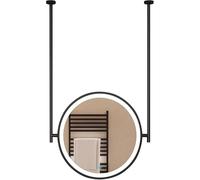 ZHENCHAO Espejo LED de Techo de 40 cm/50 cm/60 cm/70 cm, Redondo, suspendido, para baño, con Marco de Metal Negro, Iluminado y montado en la Pared (diámetro de 40 cm/15,7 Pulgadas).