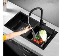 ZHENCHAO Fregadero De Cocina De Doble Seno Gris Negro, Escurridor De Fregadero Cepillado De Acero Inoxidable Y Kit De Instalación Adecuado para Cocina, Comedor (Color: D, Tamaño: 80x45x20cm