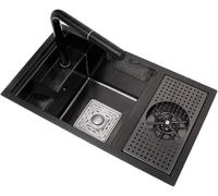 ZHENCHAO Fregadero de Cocina Lavadora de Taza Oculta de Acero Inoxidable Fregadero Nano Isla Central Mini Lavabo Fregadero Individual con Grifo extraíble frío y Caliente (Color: Negro, Tama