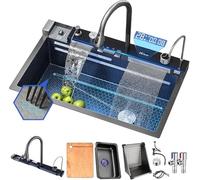 ZHENCHAO Juego de Fregadero de Cocina de Acero Inoxidable 304 Nano Raindance, Fregadero en Cascada, Fregadero para el hogar, Lavabo para Verduras, Fregadero Individual, Soporte para estació
