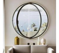 ZHENCHAO Ventana corredera Redonda giratoria 360°, de Cristal Templado y Marco de Aluminio, Ideal para baño, Cocina, Dormitorio y salón (Negro, 90 cm/35,4 Pulgadas)