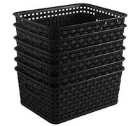 ZHENFAN Canastas de almacenamiento tejidas de plástico negro, paquete de 6 cestas organizadoras para cocina, oficina, baño