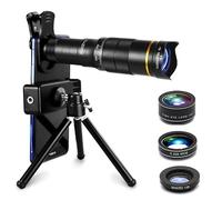 ZHENGE Kit de lente de cámara de teléfono 4 en 1, telescopio monocular HD con zoom de teleobjetivo 22X + ojo de pez macro ancho, incluye máscara de ojos y trípode, mejora la fotografía de tu teléfono