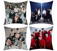 ZHENGGE KPOP Stray Kids 4 Fundas de Almohada de Felpa Corta para niños, para Regalos, 18 x 18 Pulgadas, Funda de Almohada Cuadrada para sofá, Dormitorio y automóvil