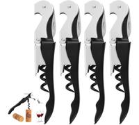 Zhenghebuy Abridor de Vino,4 Piezas Sacacorchos Camarero Profesional,Sacacorchos para Vino con Cuchillo,3 in 1 Abrebotellas Vino para Restaurante(Negro)