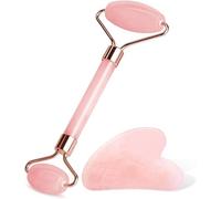 Zhenghebuy Gua Sha Facial Rodillo de Jade,Gua Sha Cuarzo Rosa,Piedra Masajeadora,Gua Sha y Rodillo Natural de Jade Tool para Antiarrugas,Calma y Relaja la Piel