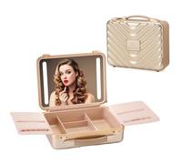 ZhenGuiRu Bolsa de maquillaje con espejo LED, organizador de viaje para cosméticos, estuche portátil de tren de maquillaje para artistas con separadores ajustables, estuche de almacenamiento de