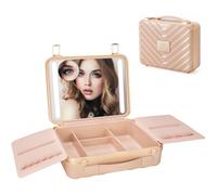 ZhenGuiRu Estuche de Viaje para Maquillaje con Espejo Iluminado, Bolsa de Maquillaje de 3 Colores, Organizador de cosméticos, Brillo Ajustable, Caja de Almacenamiento portátil para brochas de
