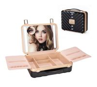 ZhenGuiRu Estuche de Viaje para Maquillaje con Espejo Iluminado, Bolsa de Maquillaje de 3 Colores, Organizador de cosméticos, Brillo Ajustable, Caja de Almacenamiento portátil para brochas de