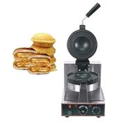 zhenmaster Gofrera Hamburguesa Antiadherente 1300W de Acero Inoxidable | Máquina con Moldes Redondos 10cm, Temperatura Ajustable y Cajón Recogemigas(Single Head)