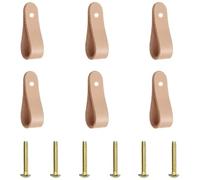 Zhenp 6 Pieza Cómodas Tiradores Cuero, con Tornillos, 2,44x0,94 Pulgadas, Tiradores de Cuero para Tocador, Agujero Único, Perillas de para Gabinetes, para Muebles