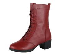 ZHENSI Botas De Baile Latino Mujer Tacón Bajo Cuero Suave Moderno Tango Cha-Cha Zapatos De Escenario Cremallera Lateral,Rojo,40 EU
