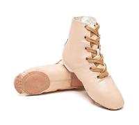 ZHENSI Botas De Jazz para Mujer Zapatos De Baile De Caña Alta Zapatos De Ballet De Cuero con Cordones Y Suela Dividida para Niñas,Beige,37 EU