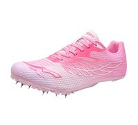 ZHENSI Zapatillas con Clavos Atletismo Zapatillas De Salto De Velocidad para Hombres Mujeres Y Niños Zapatillas para Correr Ligeras para Carreras,Rosado,45 EU