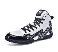 ZHENSI Zapatillas De Boxeo Hombre Ligeras De Caída Cero De Lucha Libre De Caña Alta para Entrenamiento De Artes Marciales Y Fitness,Blanca,45 EU