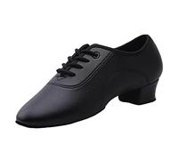 ZHENSI Zapatos De Baile Latino para Mujer Zapatos De Jazz con Suela Partida De Cuero Tacón Bajo con Cordones para Actuaciones En El Salón De Baile,Negro,35 EU