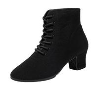 ZHENSI Zapatos De Baile para Mujer Zapatos De Baile Modernos con Suela Dividida Suela De Goma Tacón Medio Grueso Botines,Rubber Sole,37 EU