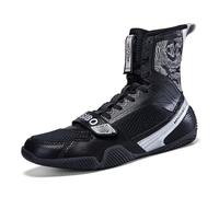 ZHENSI Zapatos De Boxeo para Hombre Mujer Zapatillas De Lucha Libre De Caña Alta Ligeras con Caída Cero para Gimnasio,Plata,43 EU