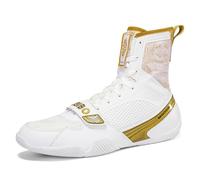 ZHENSI Zapatos De Boxeo para Hombre Mujer Zapatillas De Lucha Libre De Caña Alta Ligeras con Caída Cero para Gimnasio,Blanca,44 EU