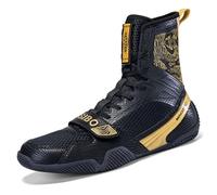 ZHENSI Zapatos De Boxeo para Hombre Mujer Zapatillas De Lucha Libre De Caña Alta Ligeras con Caída Cero para Gimnasio,Oro,36 EU