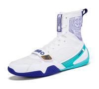 ZHENSI Zapatos De Boxeo para Hombre Mujer Zapatillas De Lucha Libre De Caña Alta Ligeras con Caída Cero para Gimnasio,Azul,45 EU