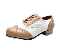 ZHENSI Zapatos De Claqué Hombre Zapatos De Baile De Salón De Tacón Bajo Zapatos con Cordones Brogue Transpirables,Beige,45 EU