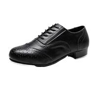 ZHENSI Zapatos De Claqué Hombre Zapatos De Baile De Salón De Tacón Bajo Zapatos con Cordones Brogue Transpirables,Negro,44 EU