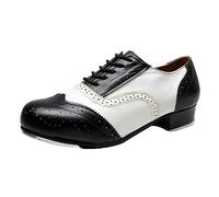 ZHENSI Zapatos De Claqué Hombre Zapatos De Baile De Salón De Tacón Bajo Zapatos con Cordones Brogue Transpirables,Blanco,40 EU