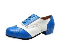 ZHENSI Zapatos De Claqué Hombre Zapatos De Baile De Salón De Tacón Bajo Zapatos con Cordones Brogue Transpirables,Azul,43 EU