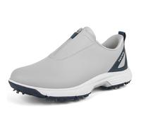 ZHENSI Zapatos De Golf Hombre Profesionales con Clavos Impermeables Sin Cordones con Cremallera Zapatillas Cómodas Talla Grande,Gris,42 EU