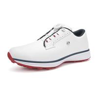 ZHENSI Zapatos De Golf Hombre Zapatillas Profesionales De Cuero Sin Clavos Impermeables Antideslizantes Cómodos para Caminar,Rojo,44 EU