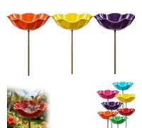 ZHENWO Handmade Metal Flower Garden Stake, Handmade Metal Flower Bird Bath & Pollinator Water Station, Colorful Bee/Butterfly/Bird Watering Station For Garden (Orange+Yellow+Purple)