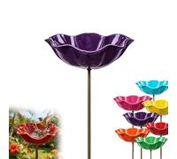 ZHENWO Handmade Metal Flower Garden Stake, Handmade Metal Flower Bird Bath & Pollinator Water Station, Colorful Bee/Butterfly/Bird Watering Station For Garden (Purple)